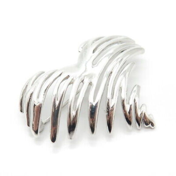 925 Sterling Silver Vintage Modernist Heart Pin Brooch - Picture 7 of 8